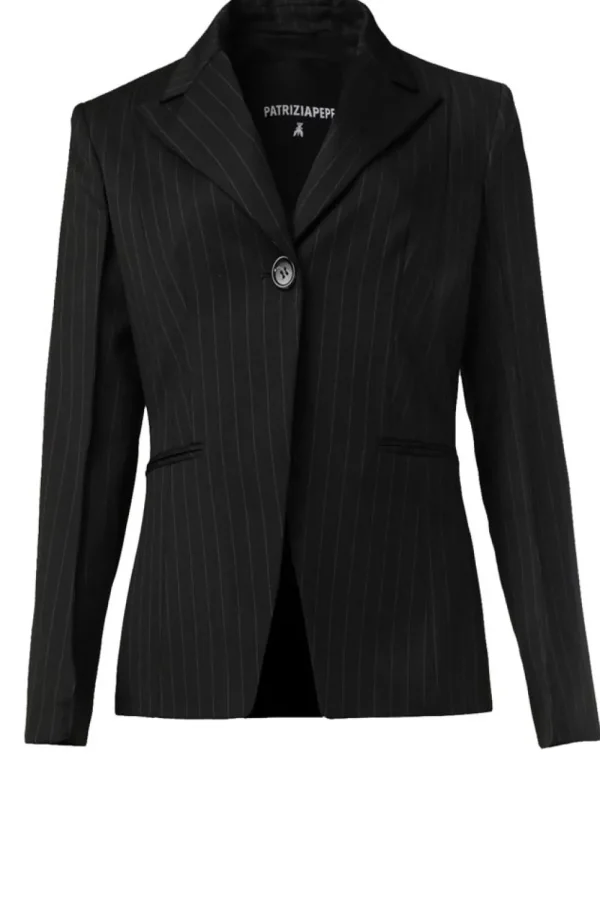 Jassen En Blazers<Patrizia Pepe Blazer Met Krijtstrepen Laura | Zwart