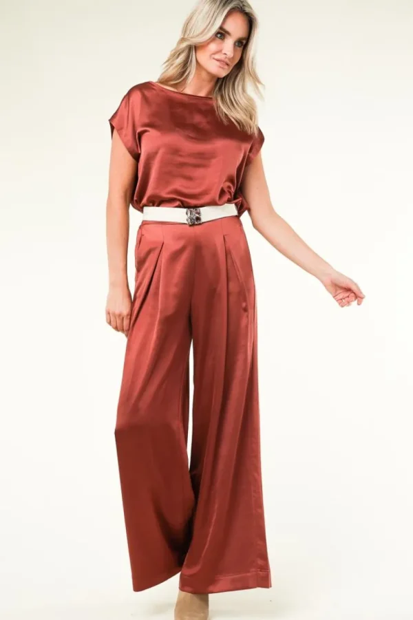 Broeken & Jumpsuits<Gebreid Broek Met Satijnlook Nica | Bordeaux