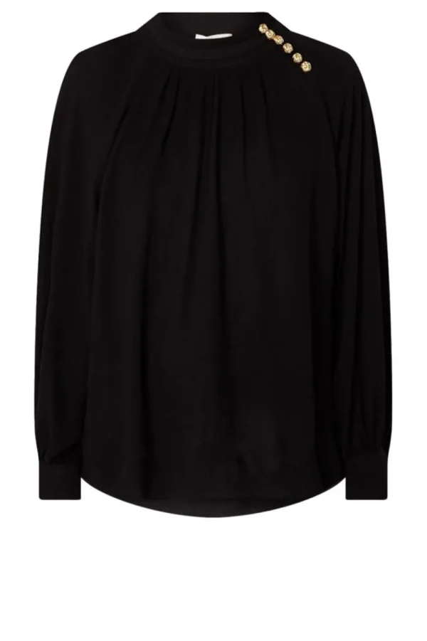 Bloezen & Tops<ba&sh Crepe Top Met Luxe Knopen Neil | Zwart