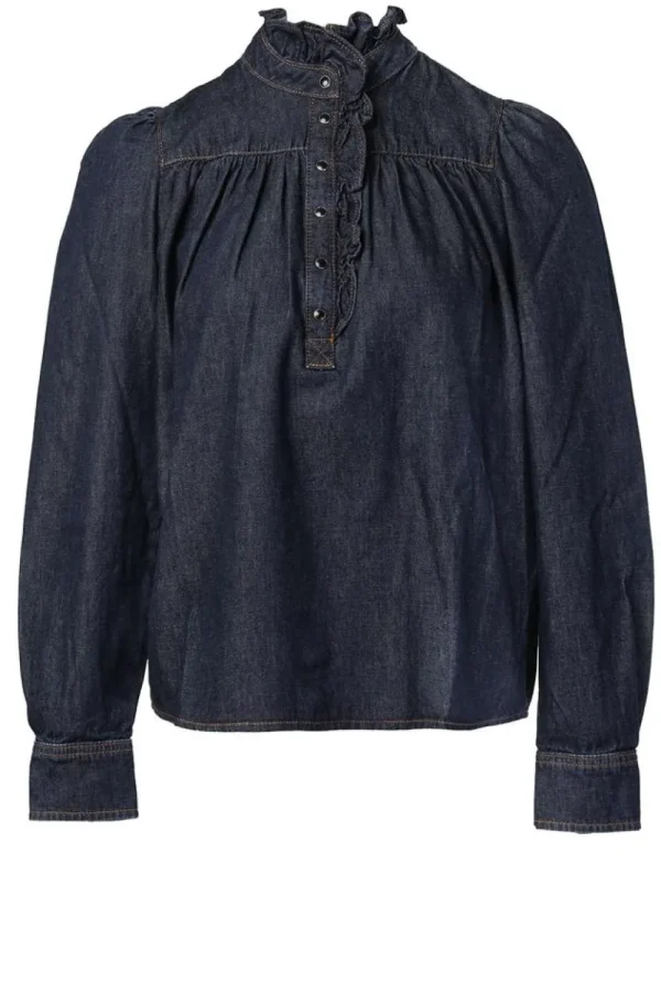 Bloezen & Tops<ba&sh Denim Top Met Ruches Milac | Blauw