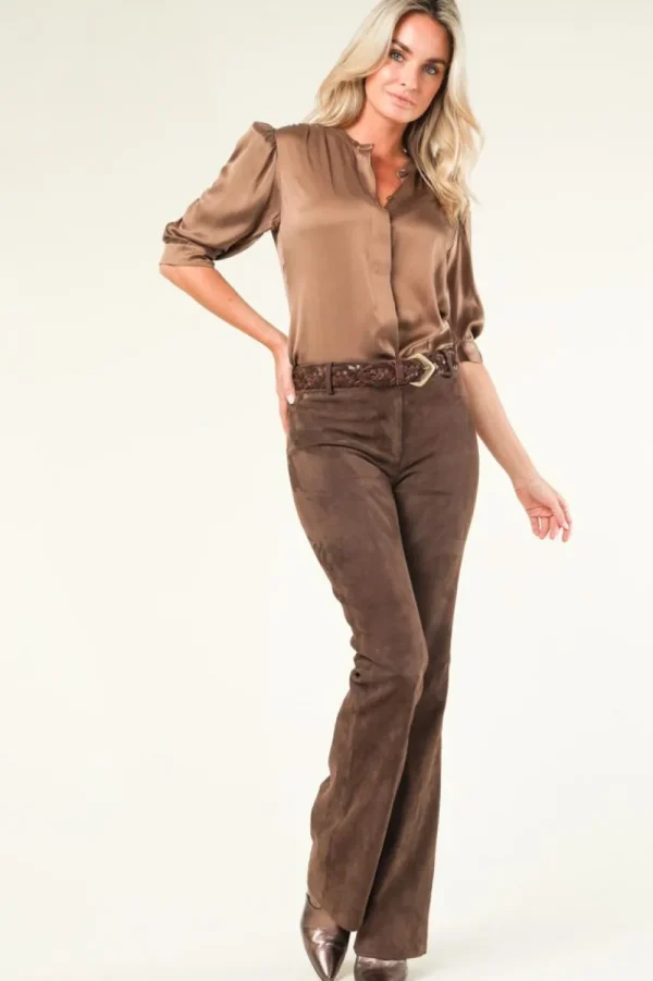 Bloezen & Tops<Dante 6 Zijden Blouse Met Pofmouwen Pernaud | Taupe